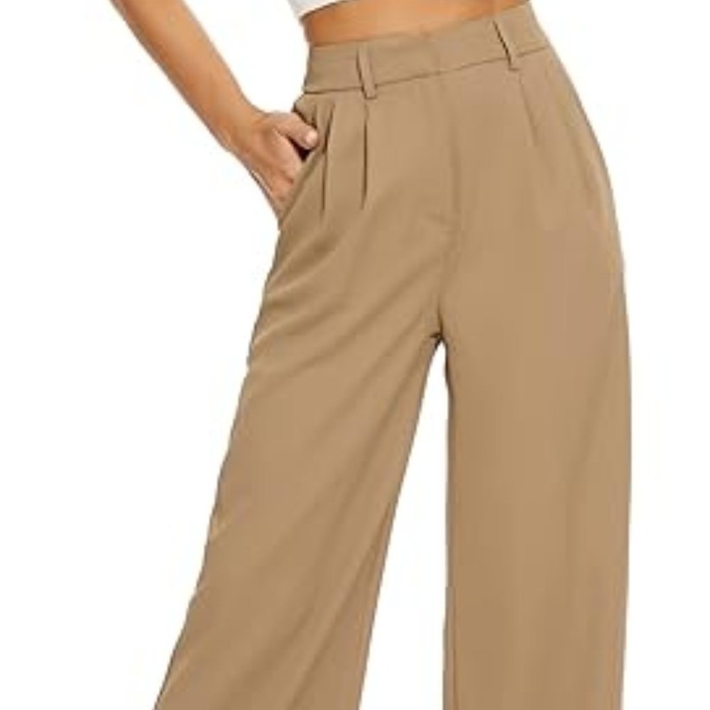 FUNYYZO Women's Wide Leg Khaki Pants High Elastic Waisted Business Work Trousers